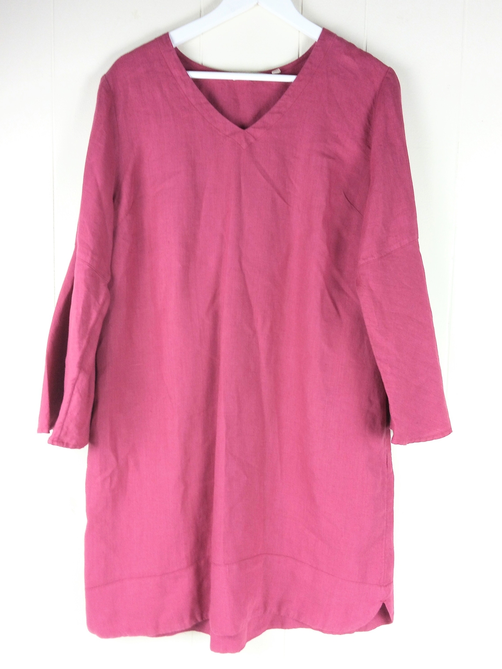 Soft Surroundings 100% Linen Dress Size L Rose Pink Pullover Long Sleeve V-Neck